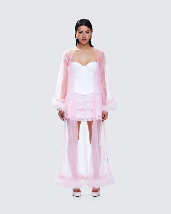 Finesse Maris Pink Feather Trim Robe