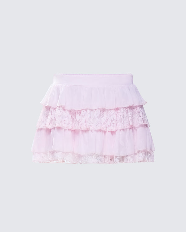 finesse Maris Pink Tiered Ruffle Mini Skirt