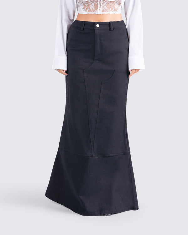 Finesse Martha Black Twill Maxi Skirt
