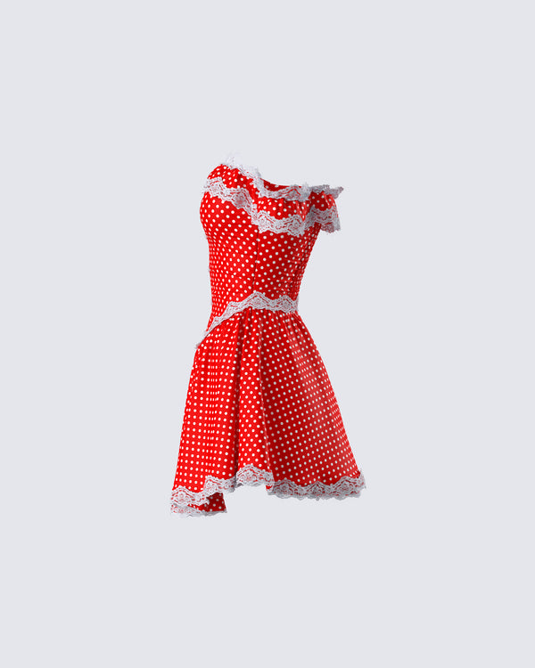 Finesse Masami Red Polka Dot Off Shoulder Dress
