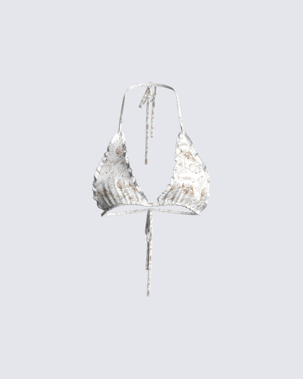finesse Mason White Print Bikini Top