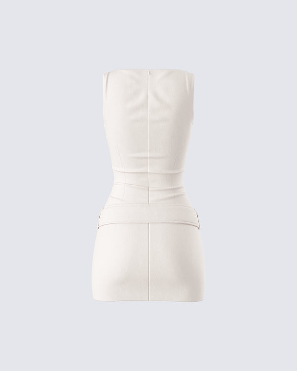 Finesse Matiyah Ivory Belted Micro Mini Dress