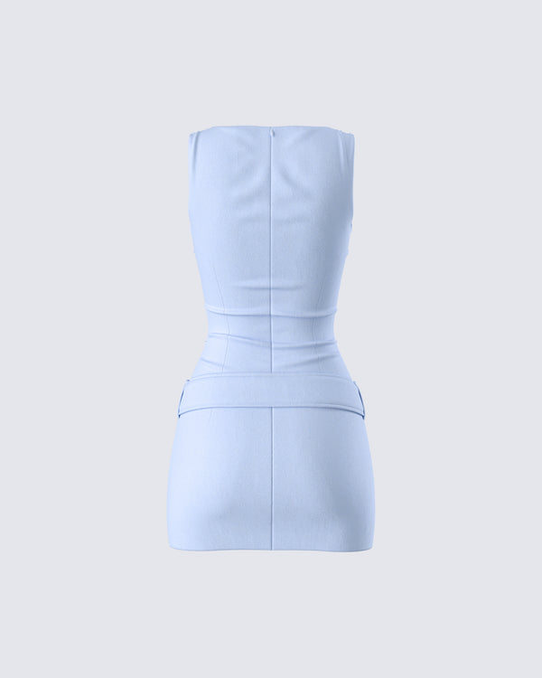 Finesse Matiyah Light Blue Belted Micro Mini Dress