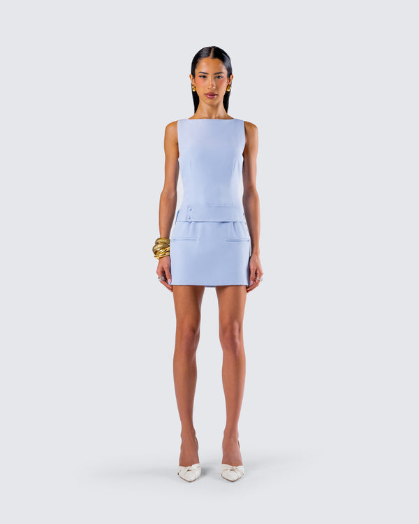 Finesse Matiyah Light Blue Belted Micro Mini Dress