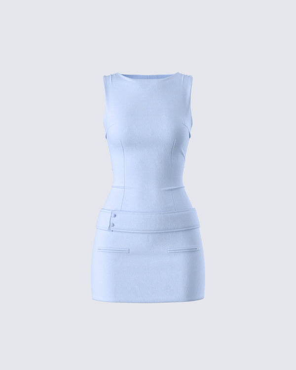 finesse Matiyah Light Blue Belted Micro Mini Dress