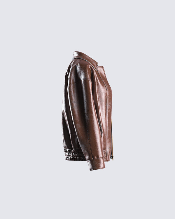 Finesse Maven Brown Vegan Leather Jacket