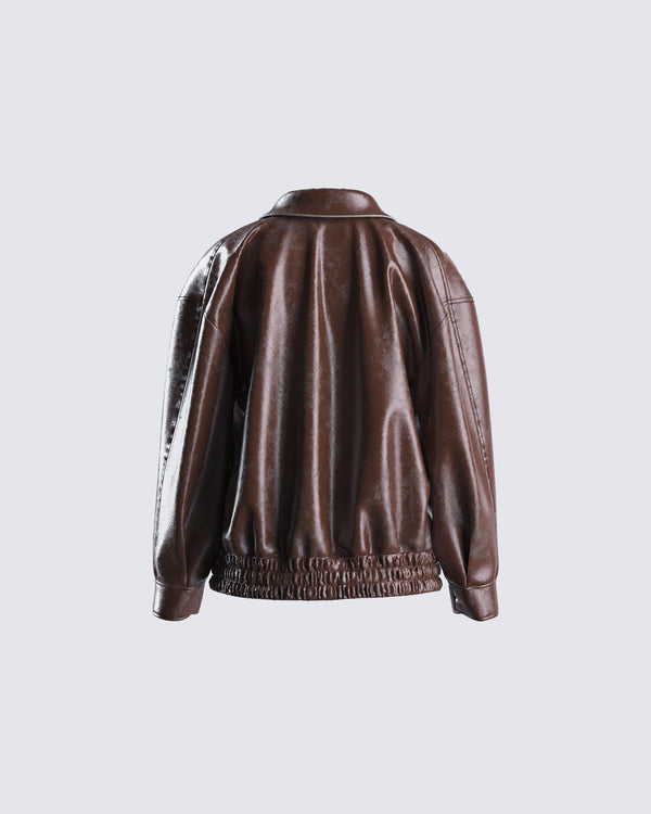 Finesse Maven Brown Vegan Leather Jacket