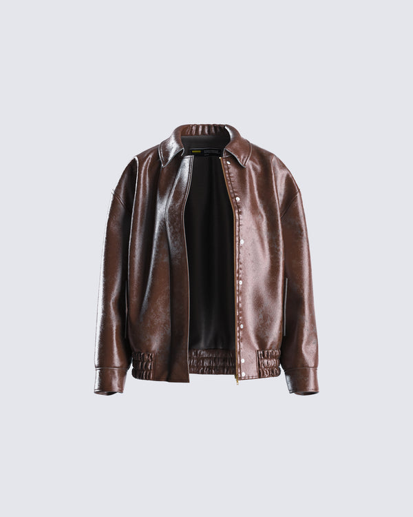 finesse Maven Brown Vegan Leather Jacket