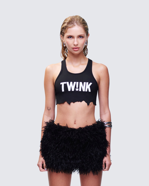 Finesse Maxine Black Graphic Cut Off Tank