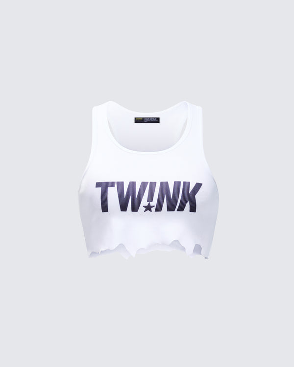 finesse Maxine White Graphic Cut Off Tank