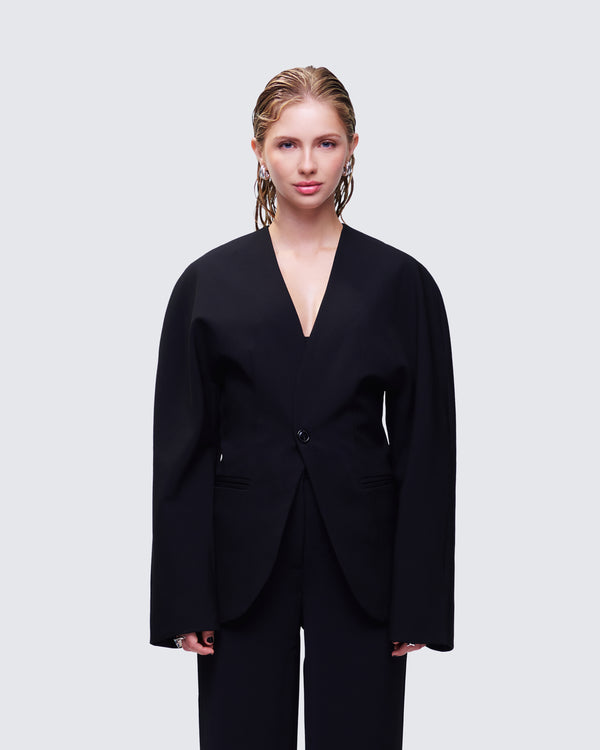 Finesse Maybelle Black Dome Sleeve Blazer
