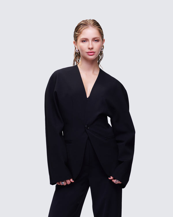Finesse Maybelle Black Dome Sleeve Blazer