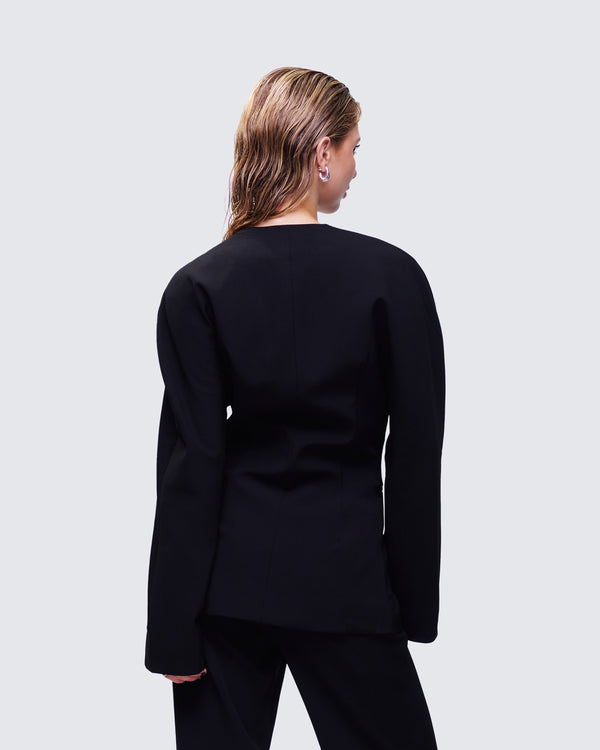 Finesse Maybelle Black Dome Sleeve Blazer