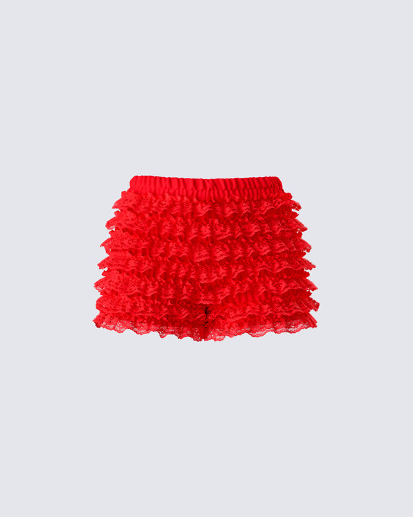 finesse Maylah Red Ruffle Short
