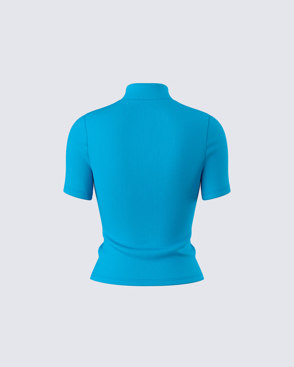 Finesse Maz Turquoise Rib Mock Neck Top