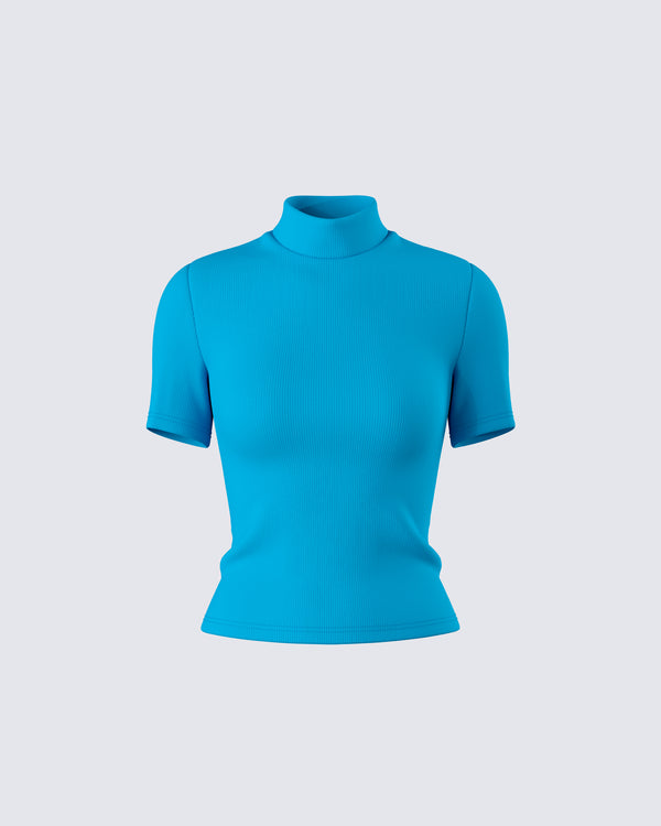 finesse Maz Turquoise Rib Mock Neck Top