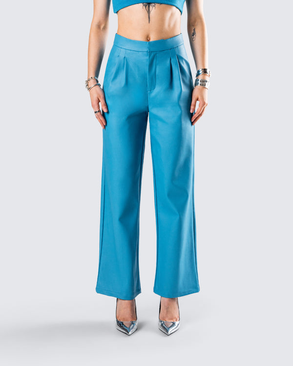 Finesse Maz Turquoise Vegan Leather Pant