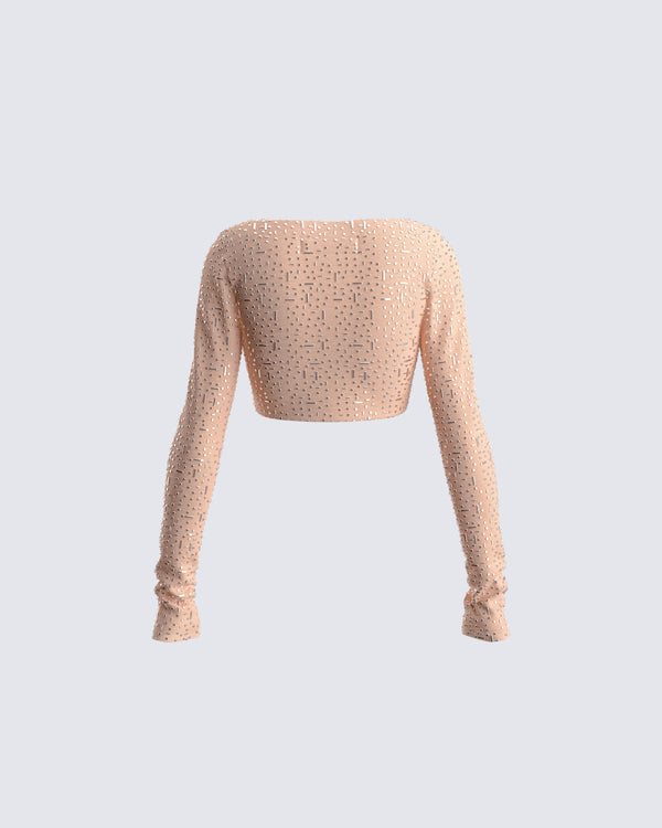 Finesse Maze Nude Rhinestone Crop Top