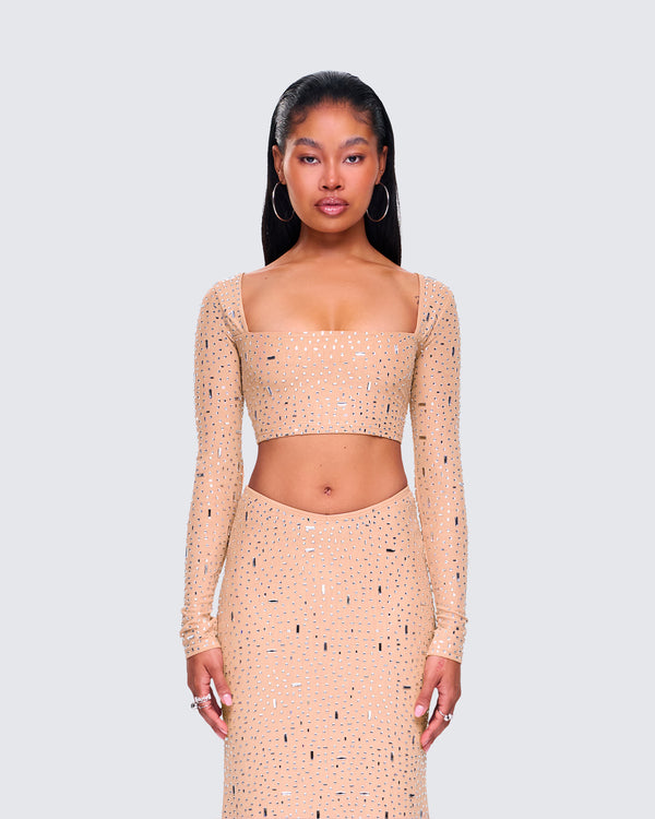 Finesse Maze Nude Rhinestone Crop Top