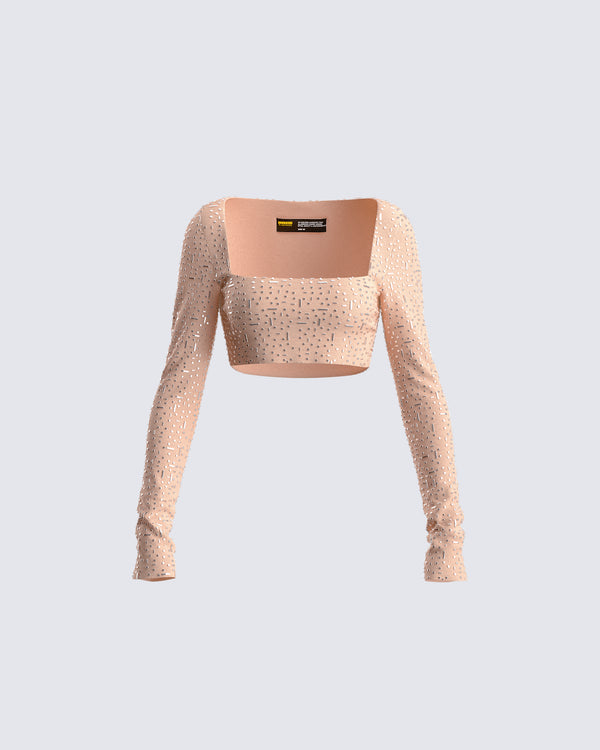 finesse Maze Nude Rhinestone Crop Top