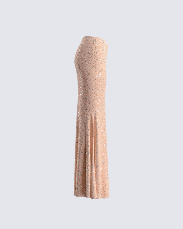Finesse Maze Nude Rhinestone Maxi Skirt