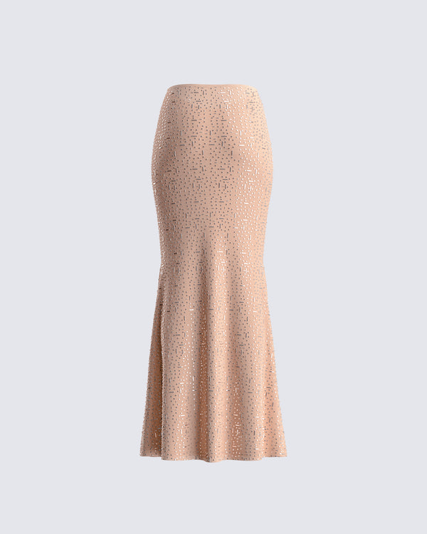 Finesse Maze Nude Rhinestone Maxi Skirt