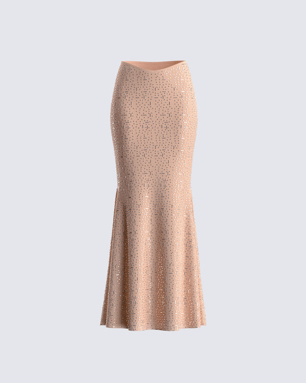 finesse Maze Nude Rhinestone Maxi Skirt