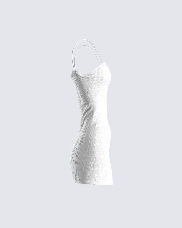 Finesse Mazi White Pointelle Mini Dress