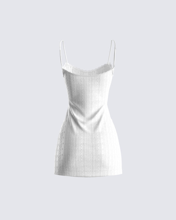 Finesse Mazi White Pointelle Mini Dress