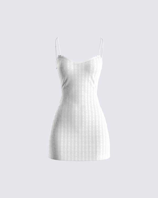 finesse Mazi White Pointelle Mini Dress