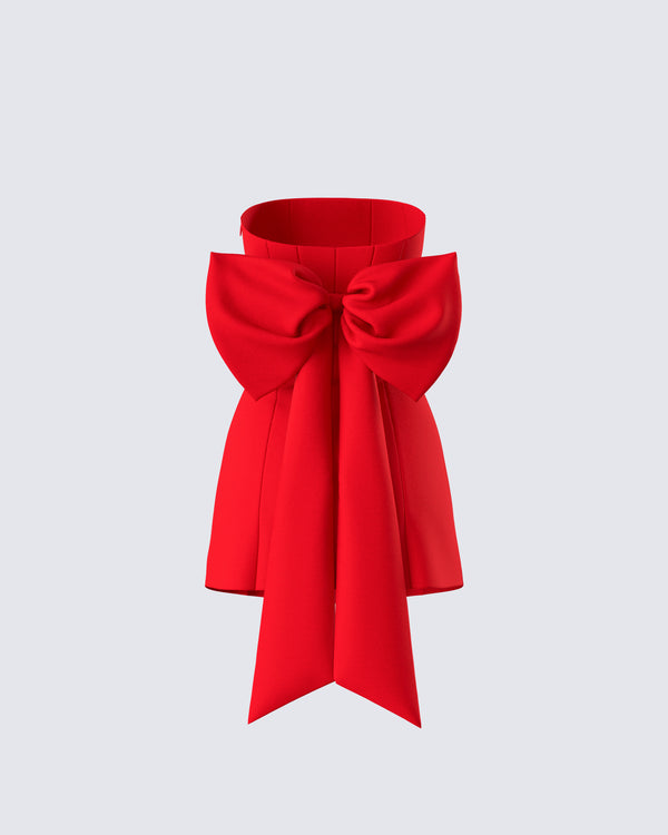 Finesse McKay Red Strapless Bow Mini Dress