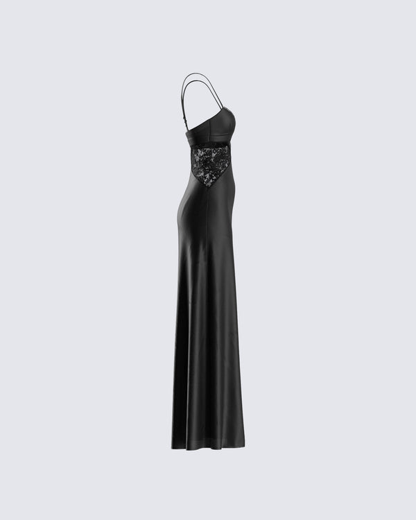Finesse Mei Black Lace Insert Maxi Dress