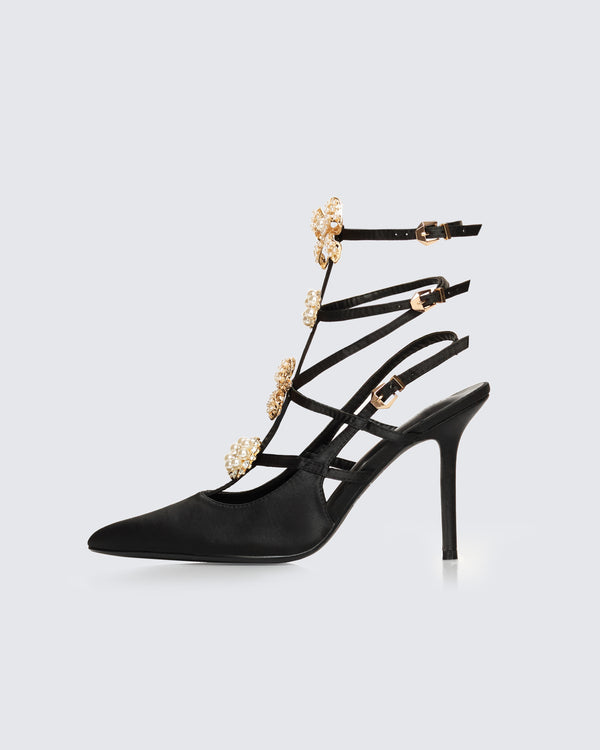 Finesse Melba Black Jewel Bow Pumps