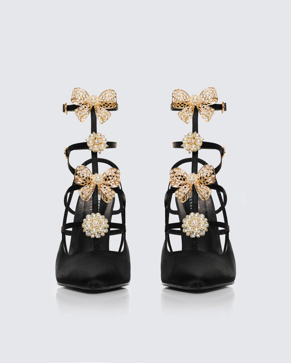 finesse Melba Black Jewel Bow Pumps