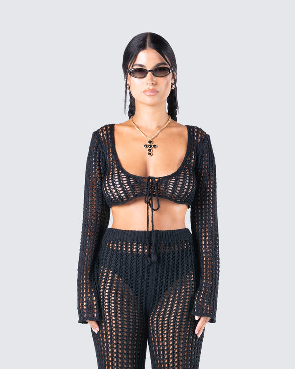 Finesse Melissa Black Crochet Top