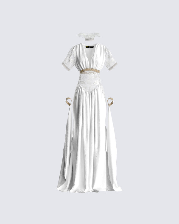 finesse Melora White Maxi Dress & Collar