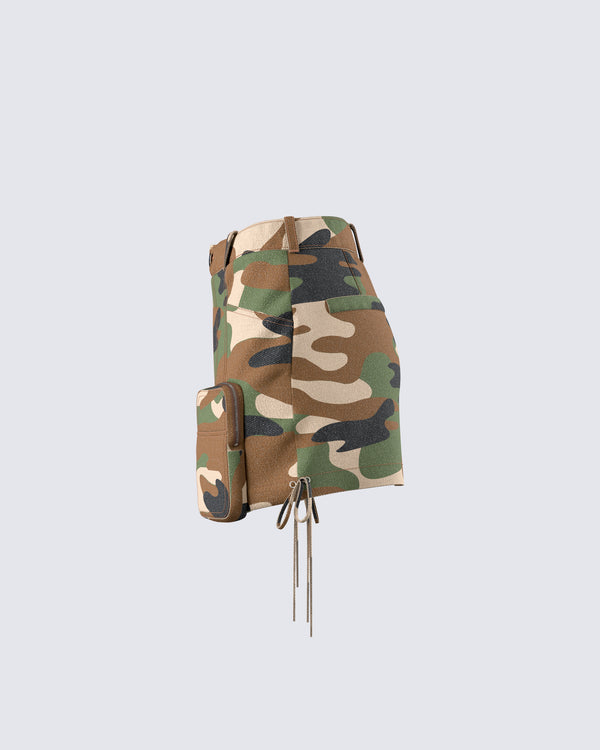 Finesse Merida Camo Zip Pocket Mini Skirt