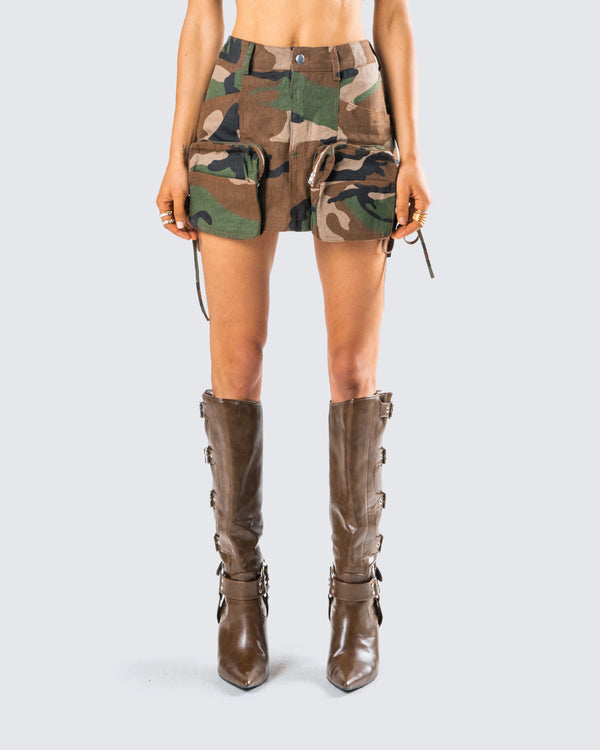 Finesse Merida Camo Zip Pocket Mini Skirt