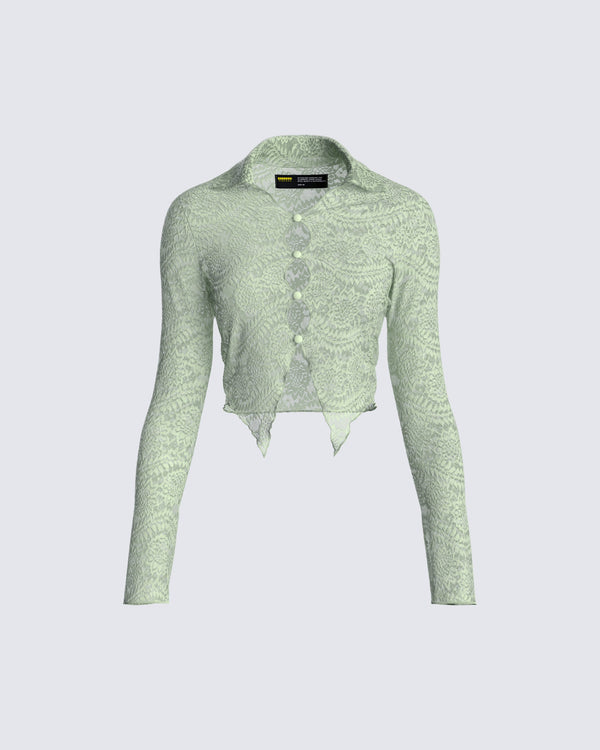 finesse Mia Sage Stretch Lace Top