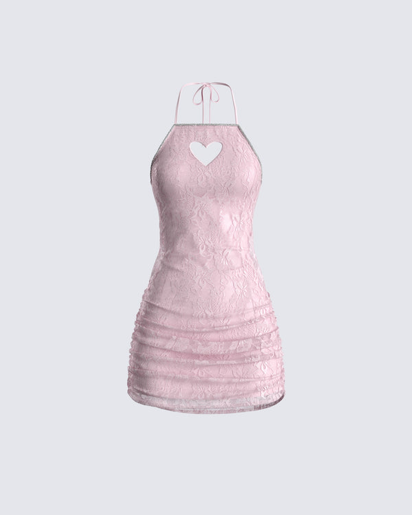 finesse Micaela Pink Lace Heart Mini Dress