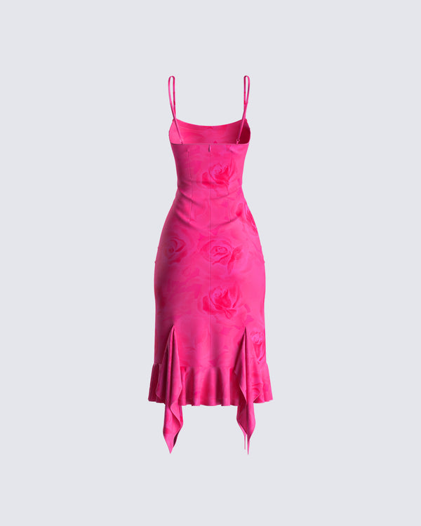 Finesse Micah Pink Flower Print Midi Dress