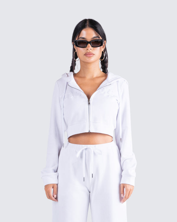 Finesse Miles White Zip Up Hoodie