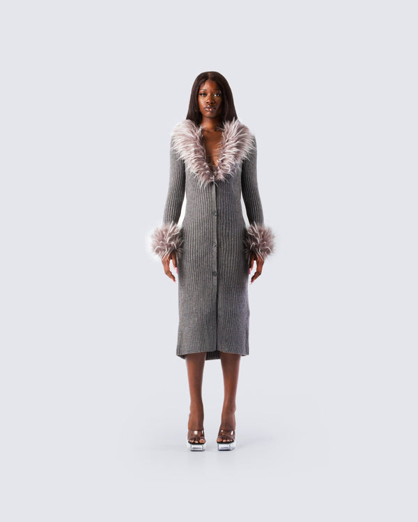 Finesse Milo Charcoal Midi Cardigan