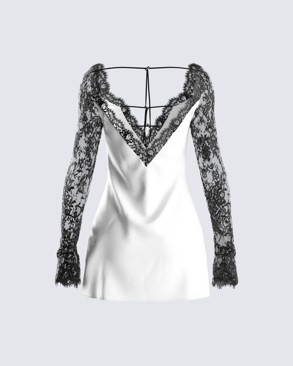 Finesse Minnie White Satin Lace Trim Dress