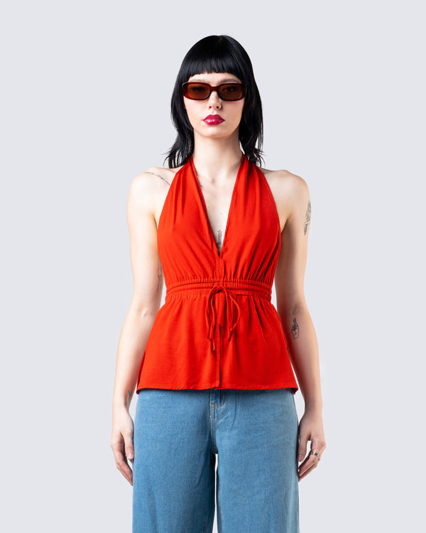 Finesse Miriam Red Knit Halter Top