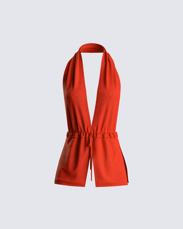 finesse Miriam Red Knit Halter Top