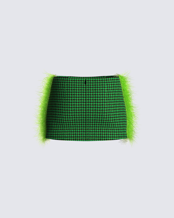 Finesse Misty Green Houndstooth Skirt