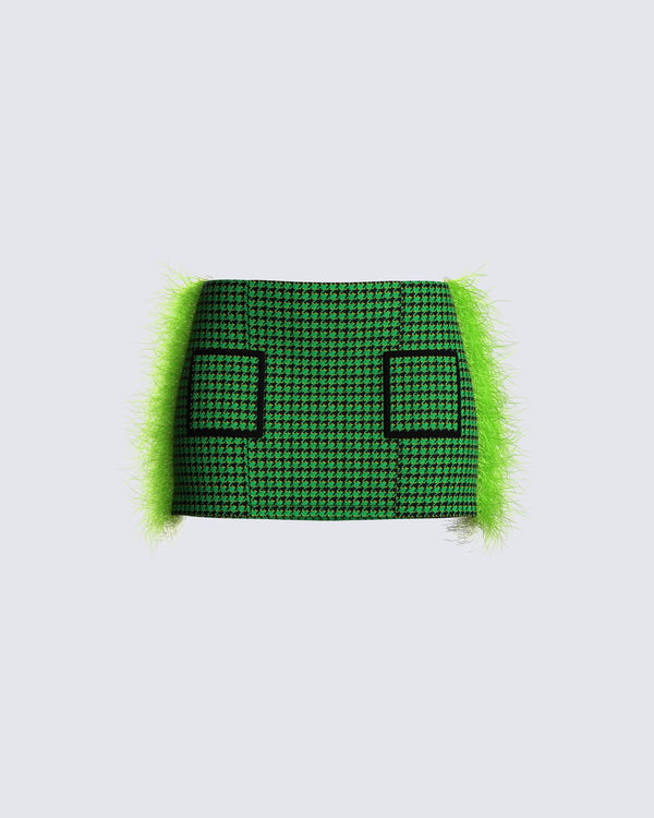 finesse Misty Green Houndstooth Skirt
