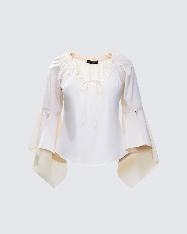 finesse Moira Ivory Trumpet Sleeve Top