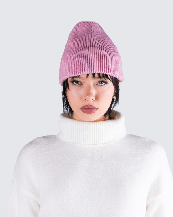 Finesse Molly Pink Ribbed Beanie